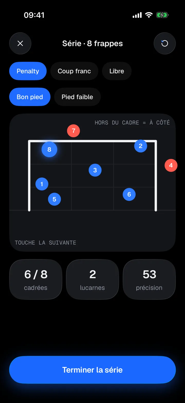 Des frappes notées à la main dans Topcorner